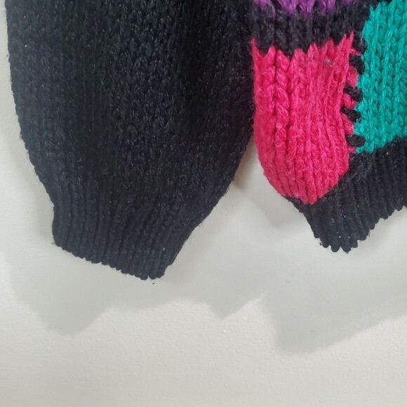 J.J.Fargo color block vintage hand knitted 80s sweater size medium - Picture 2 of 5